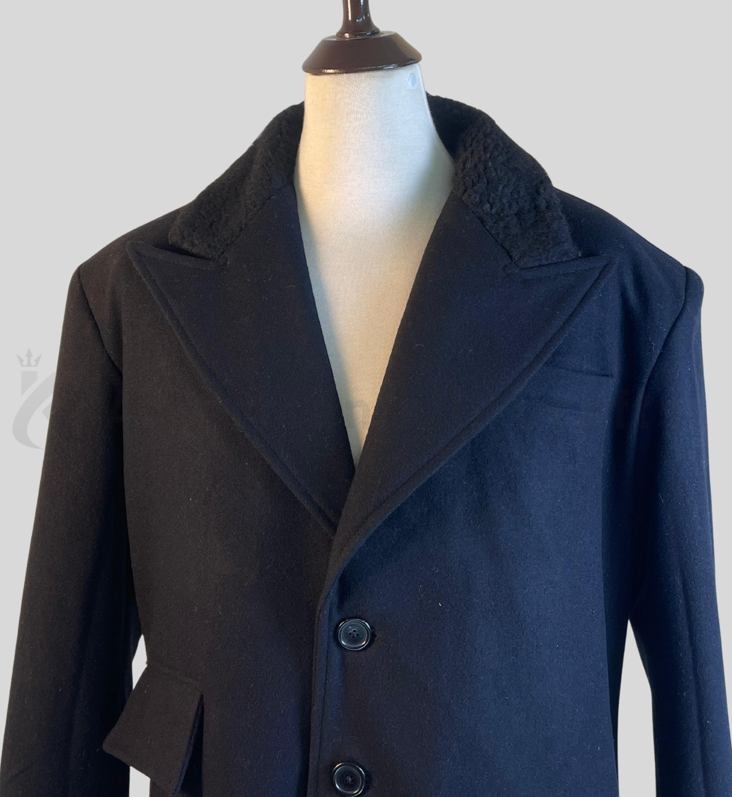 Men’s Dark Blue Wool Long Overcoat | Classic Chesterfield Style Winter Coat