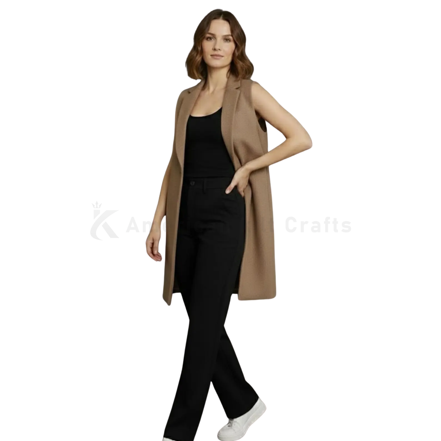 Fleece Open Vest Coat for Women – Sleeveless Longline Fleece Vest with Pockets