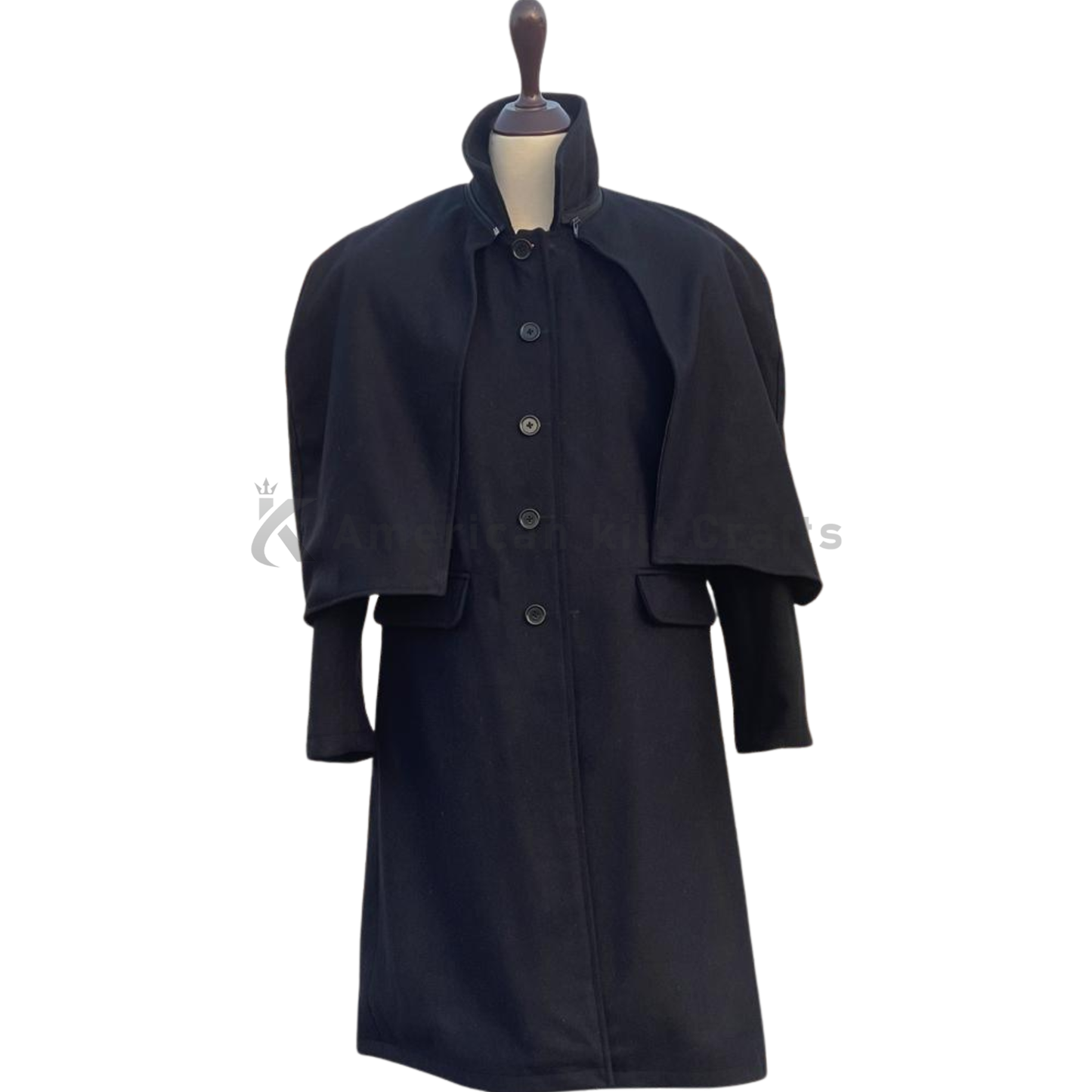 Men’s Black Wool Inverness Cape Coat – Victorian Sherlock Holmes Cloak | Long Victorian Christmas Coat