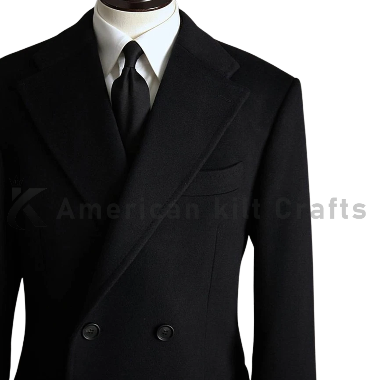 Men’s Classic Black Greatcoat - Heavyweight Double-Breasted Winter Overcoat