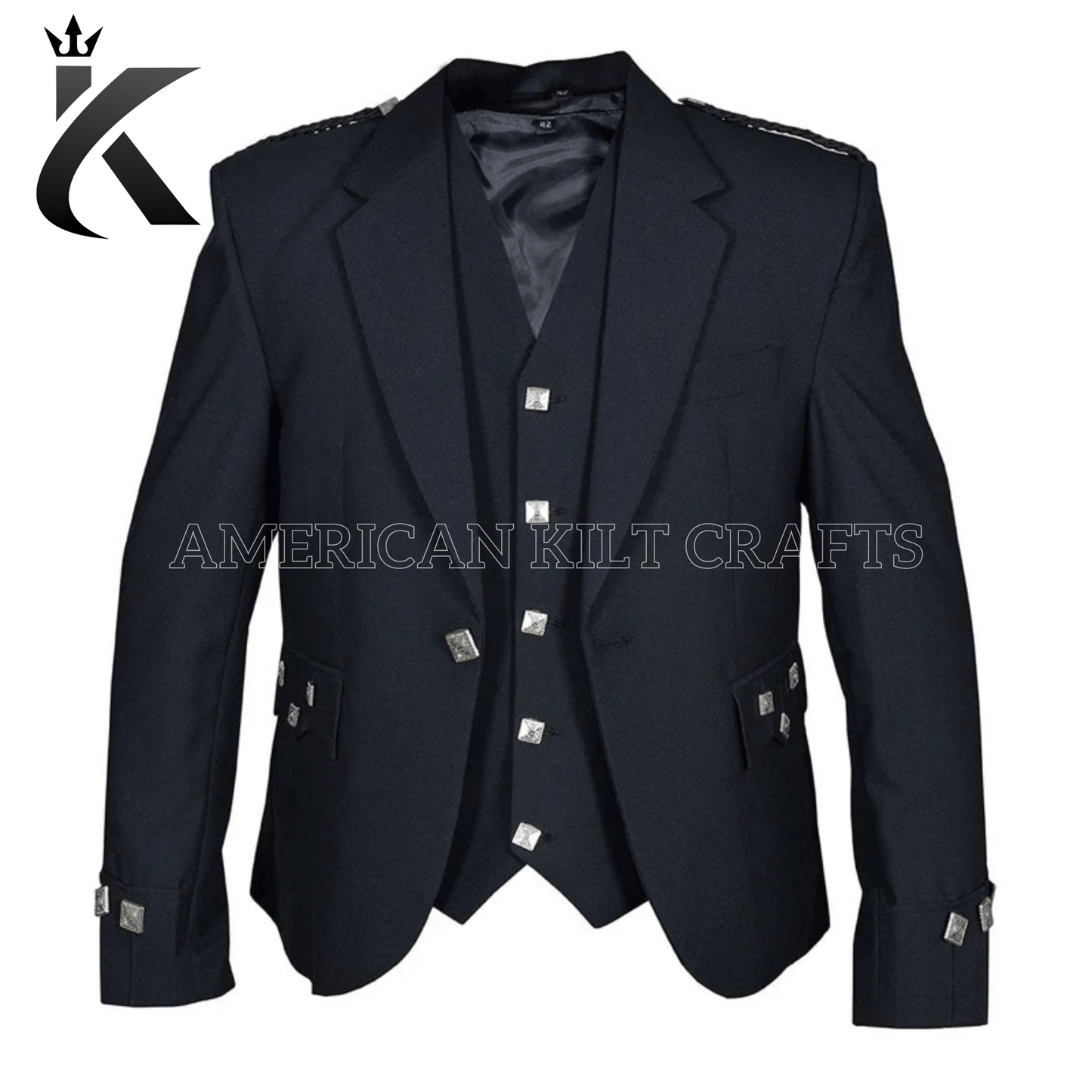 Premium Quality Argyll Black Kilt Jacket with Vest - Customized Experience