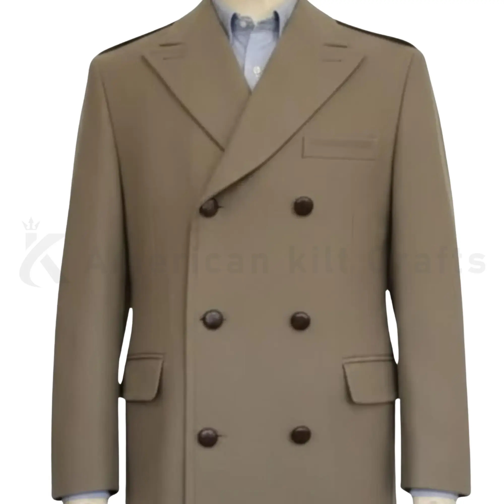 Close Up Of Wool Greatcoat in Officer Chocolate Brown.