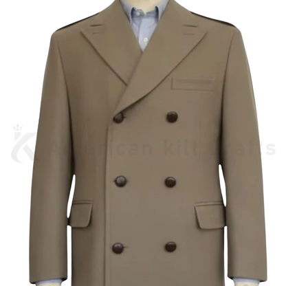 Men’s British Warm Overcoat – Heavy Wool Military Greatcoat in Officer Pink Taupe