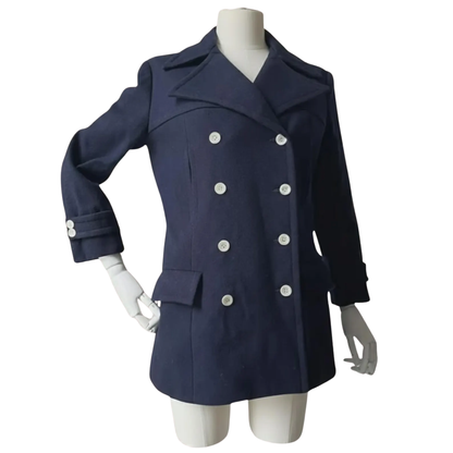 Women’s Rare French Navy Jacket – Red Satin Lined Vintage Wool Pea Coat