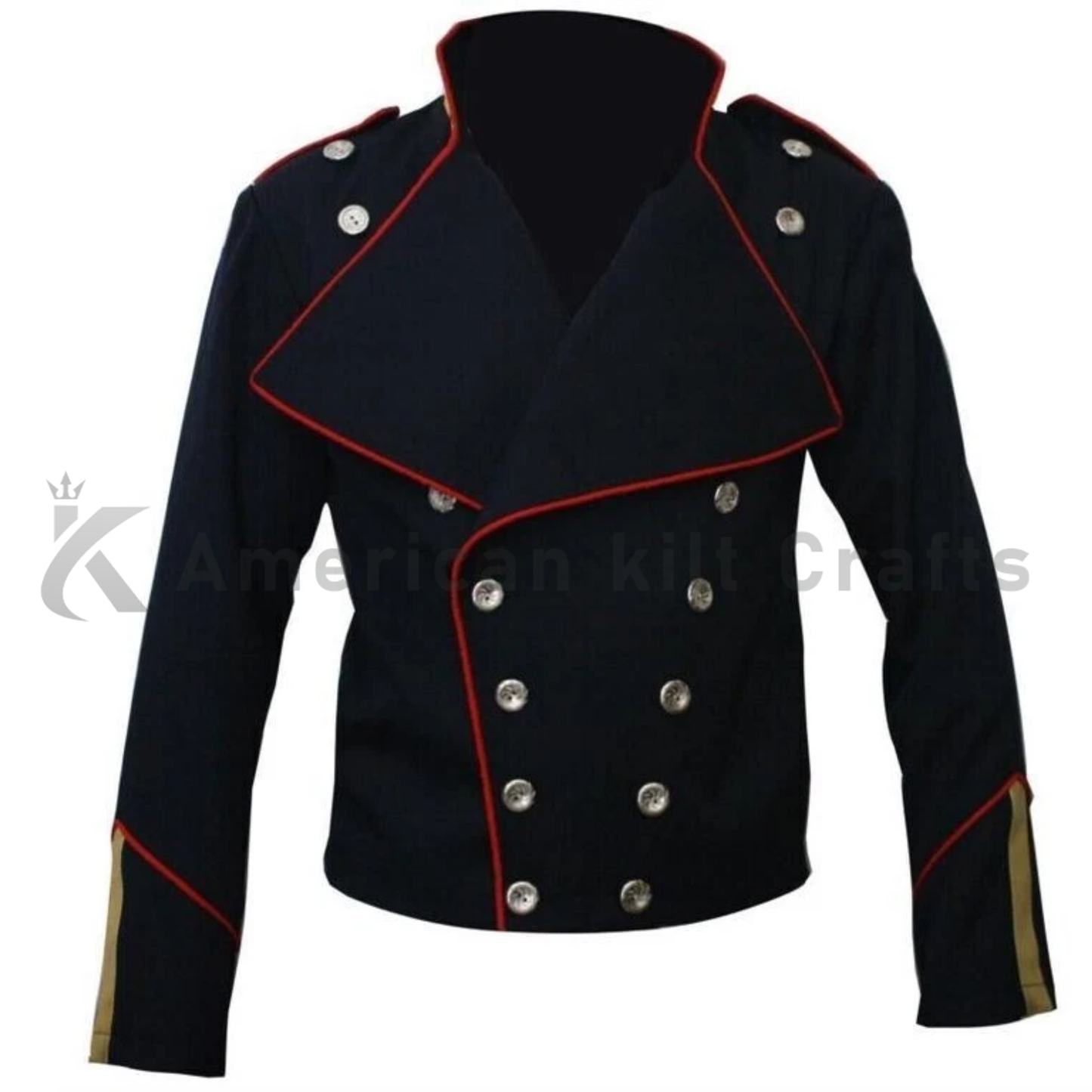 Men's New Michael Jackson Inspired Red Trimming Military Black Wool Jacket