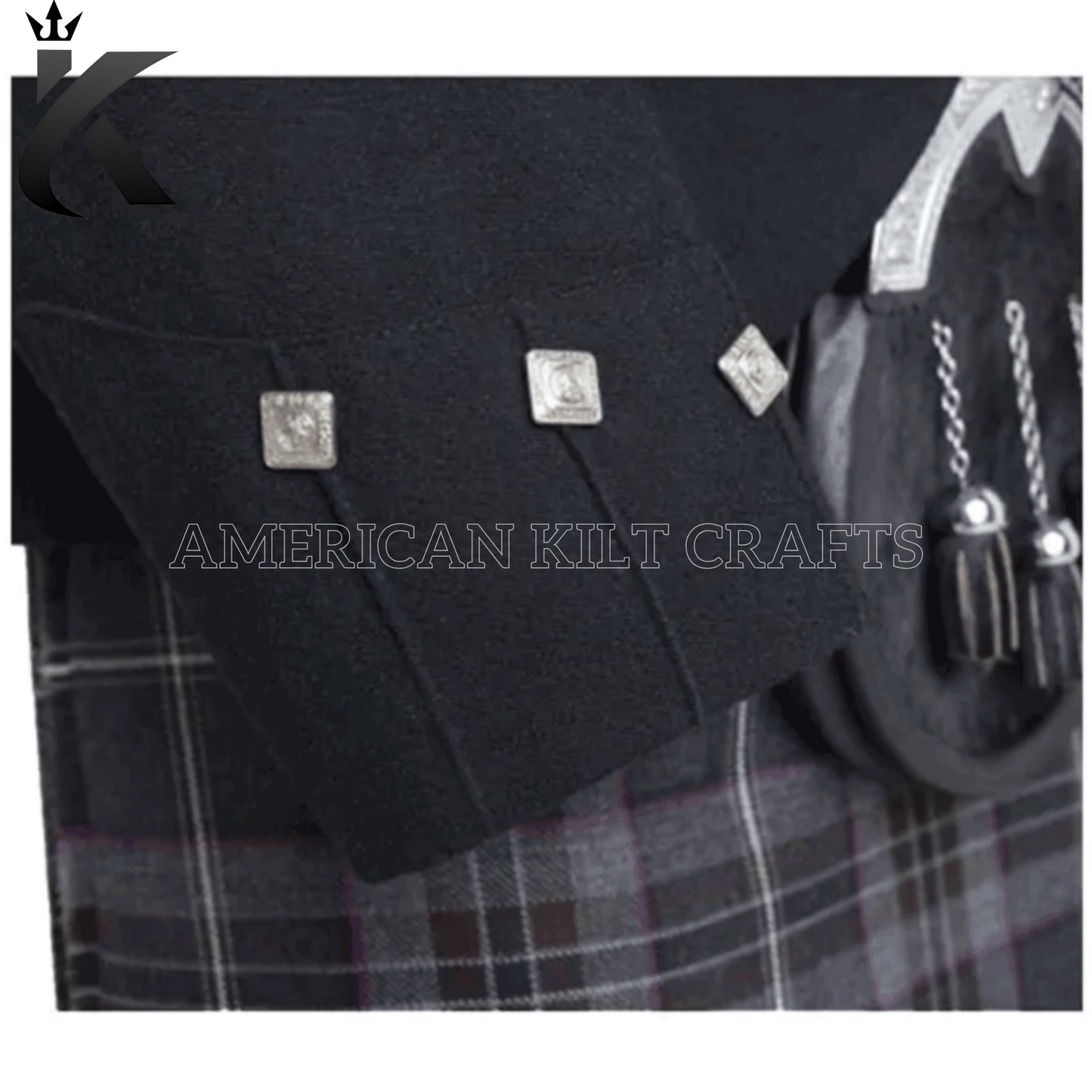 Scottish Black Worsted Flannel Fabric Argyle Jacket and Vest