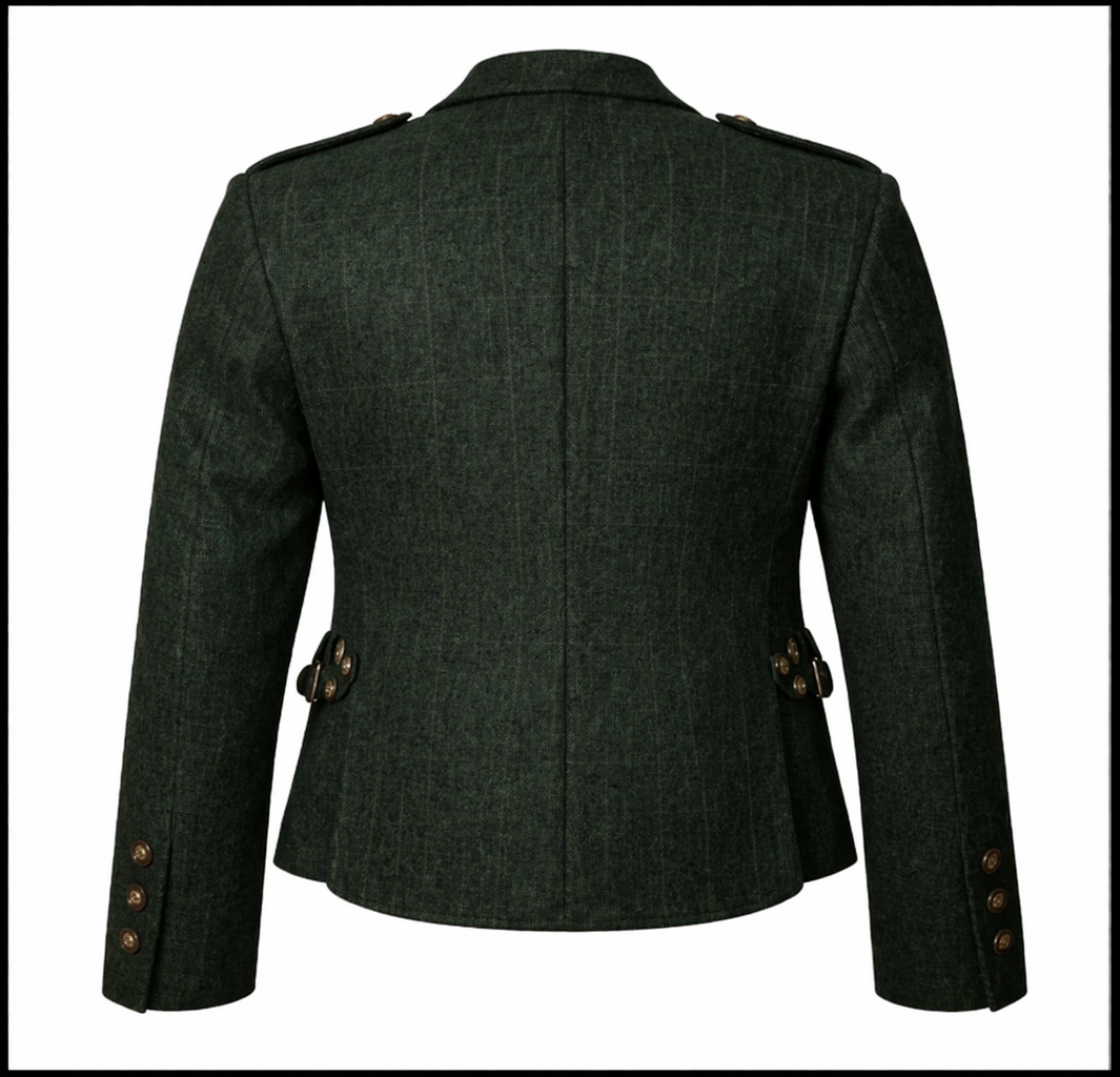 Back View Of Men’s Scottish Tweed Argyll Kilt Jacket classic Highland formal wear