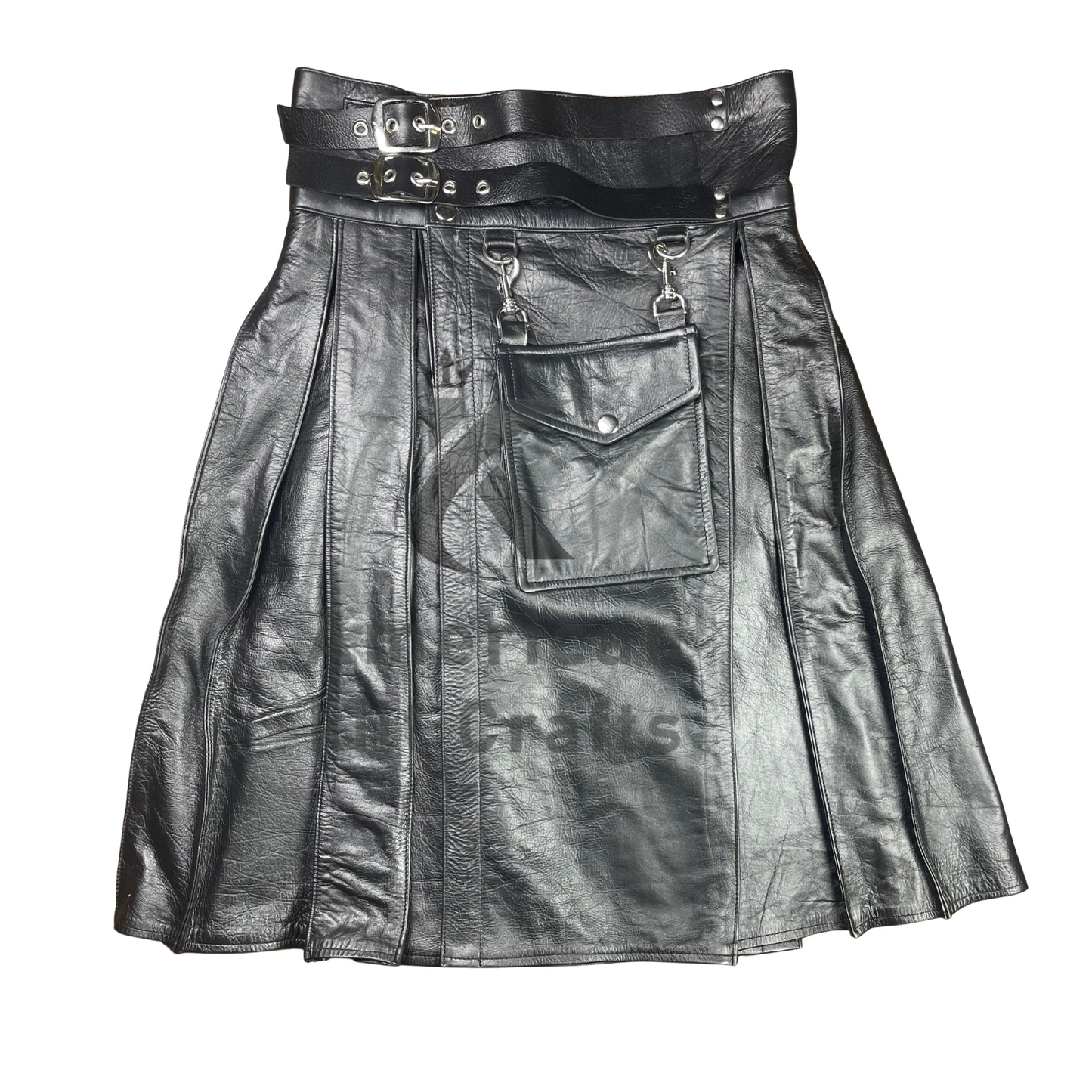Men’s Black Leather Kilt with Sporran – Gothic Steampunk Highland Utility Kilt