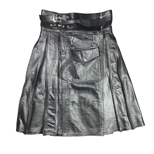 Men’s Black Leather Kilt with Sporran – Gothic Steampunk Highland Utility Kilt