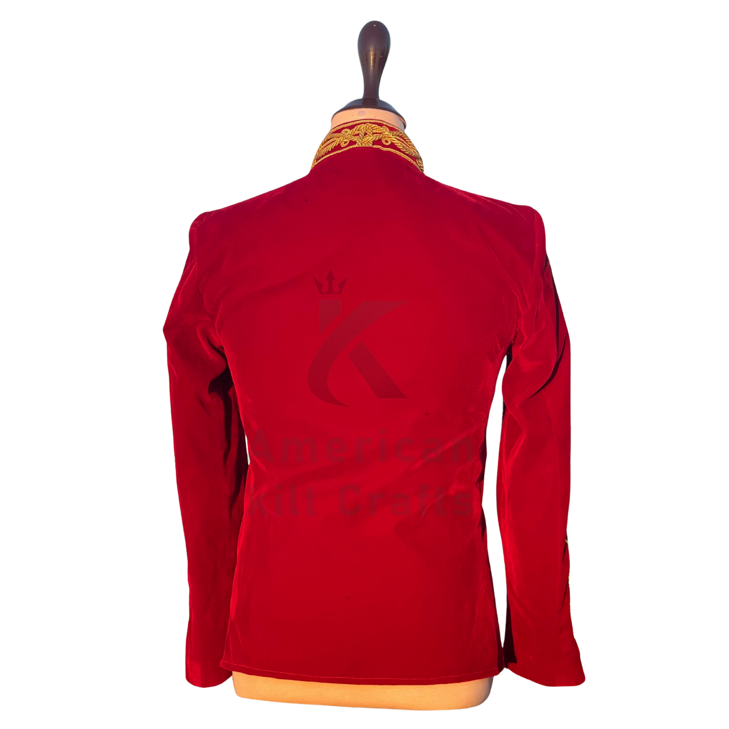 Men’s Red Velvet Military Hussar Jacket | Gold Braided Parade Uniform | Vintage Officer Band Jacket Coat