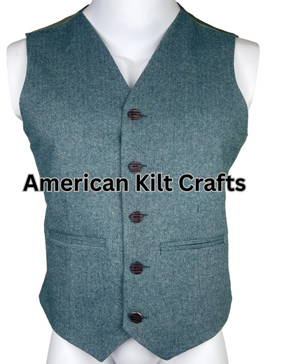 Traditional Light blue Kilt Blazer Wool Vest for Men