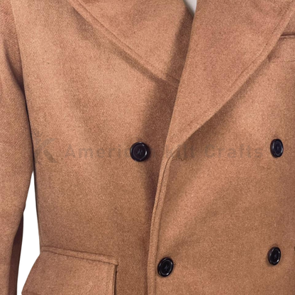Men's British Warmer Camel Overcoat - Double Breasted Wool Greatcoat