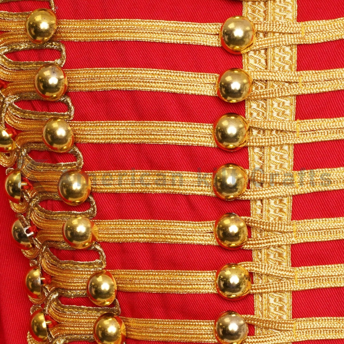 Men's Red Hussar Military Jacket with Gold Braided Embroidery|Parade Style Uniform Jacket
