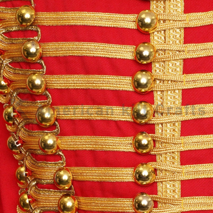 Men's Red Hussar Military Jacket with Gold Braided Embroidery|Parade Style Uniform Jacket