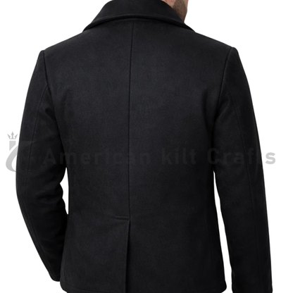 Men’s US Navy Style  Pea Coat Black - British military style jacket