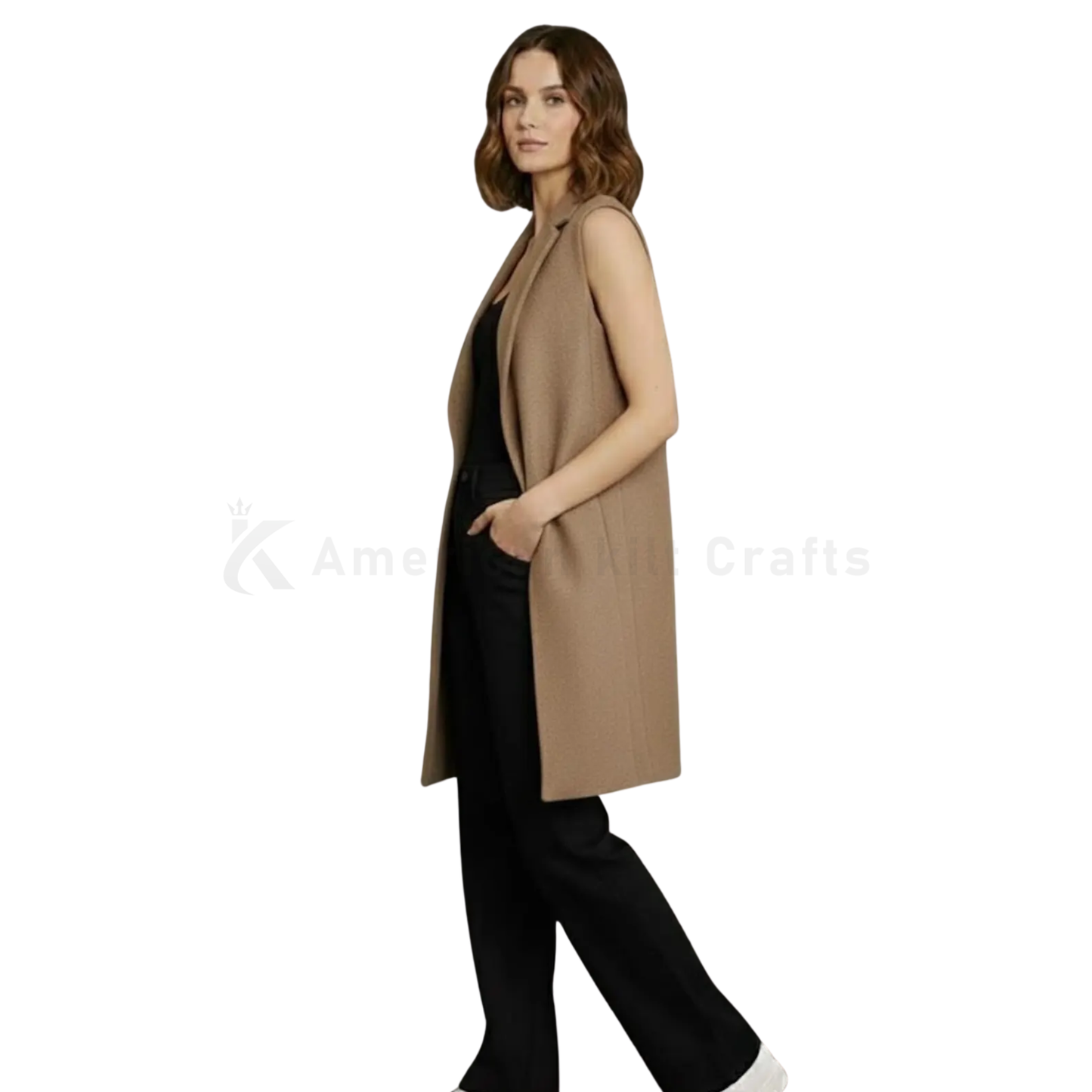Fleece Open Vest Coat for Women – Sleeveless Longline Fleece Vest with Pockets