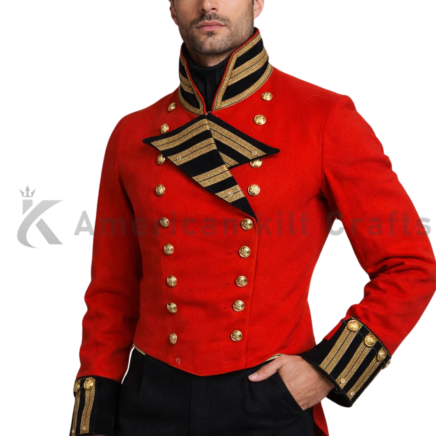 Men's Military British Army Officer Tunic - Scarlet Wool with Black Facings