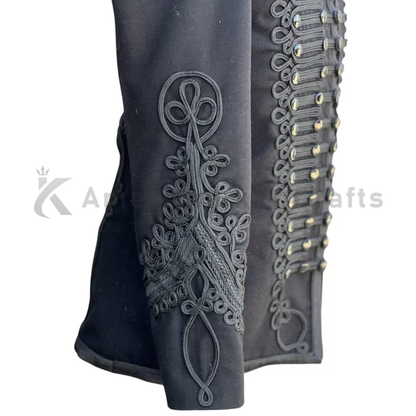 Men's Black Wool Napoleonic Military Jacket Vintage Steampunk Jacket-Uniform Handmade Tunic Pelisse jacket