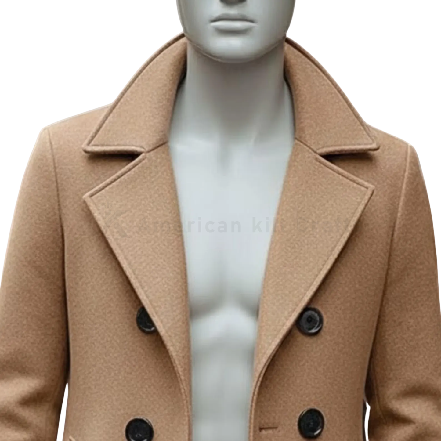 Men’s Classic Camel Wool Overcoat – Double-Breasted Knee-Length Winter Coat