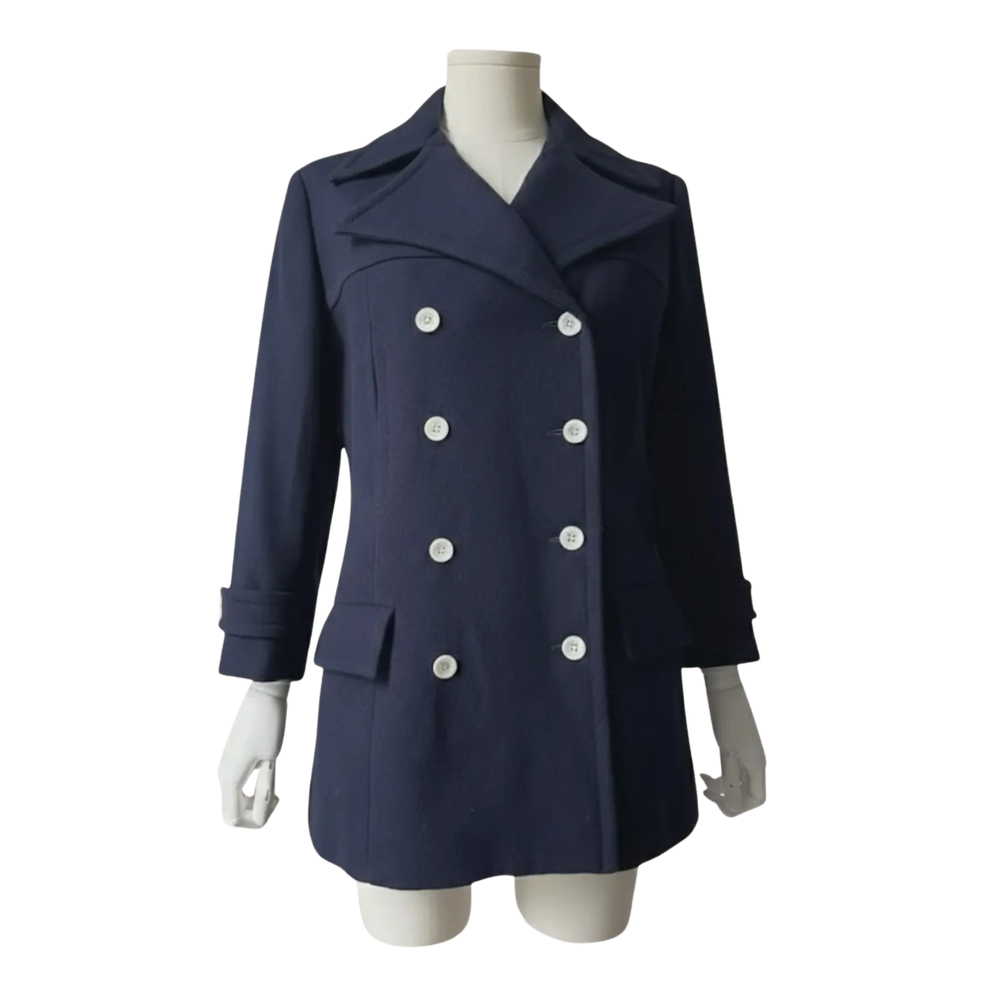 Women’s Rare French Navy Jacket – Red Satin Lined Vintage Wool Pea Coat