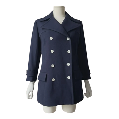 Women’s Rare French Navy Jacket – Red Satin Lined Vintage Wool Pea Coat