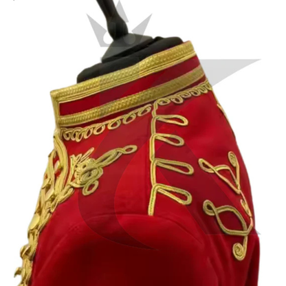 Men’s Red Napoleonic Military Jacket – Vintage Hussar Steampunk Tailcoat