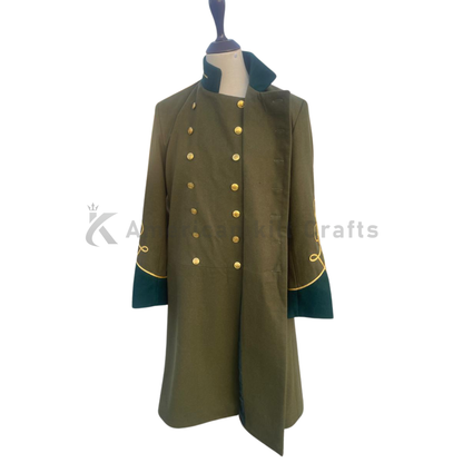 Officer CS Frock Coat for Men | Military-Inspired Wool Officer Jacket with Solid Collar & Cuffs | Civil War Reenactment Uniform | Vintage Military Frock Coat