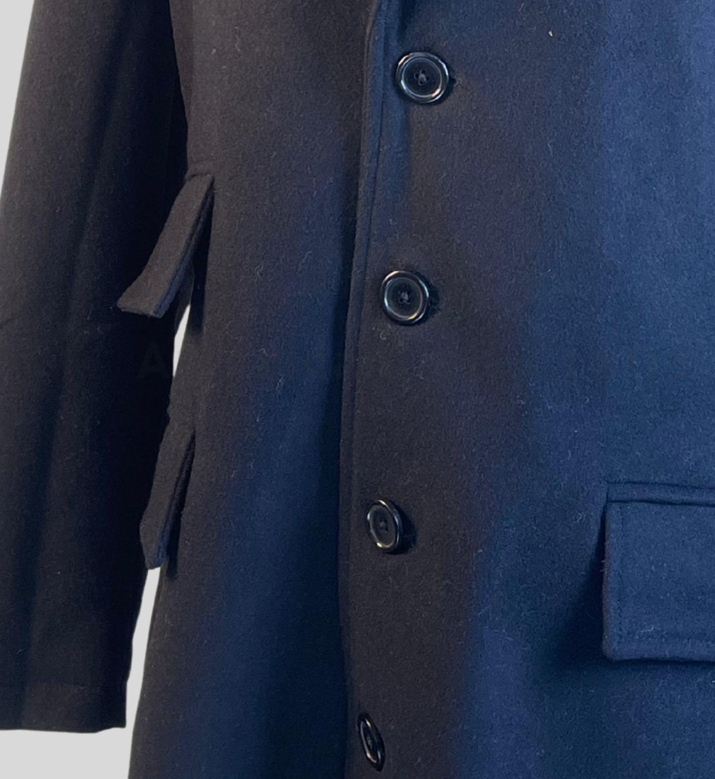 Men’s Dark Blue Wool Long Overcoat | Classic Chesterfield Style Winter Coat