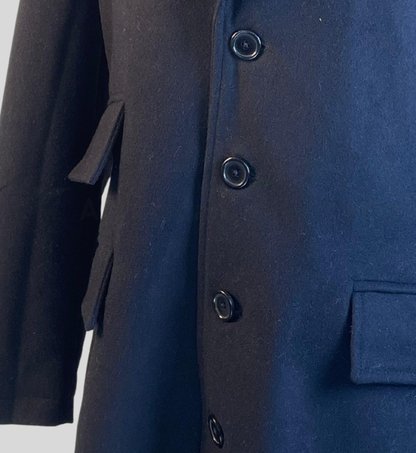 Men’s Dark Blue Wool Long Overcoat | Classic Chesterfield Style Winter Coat