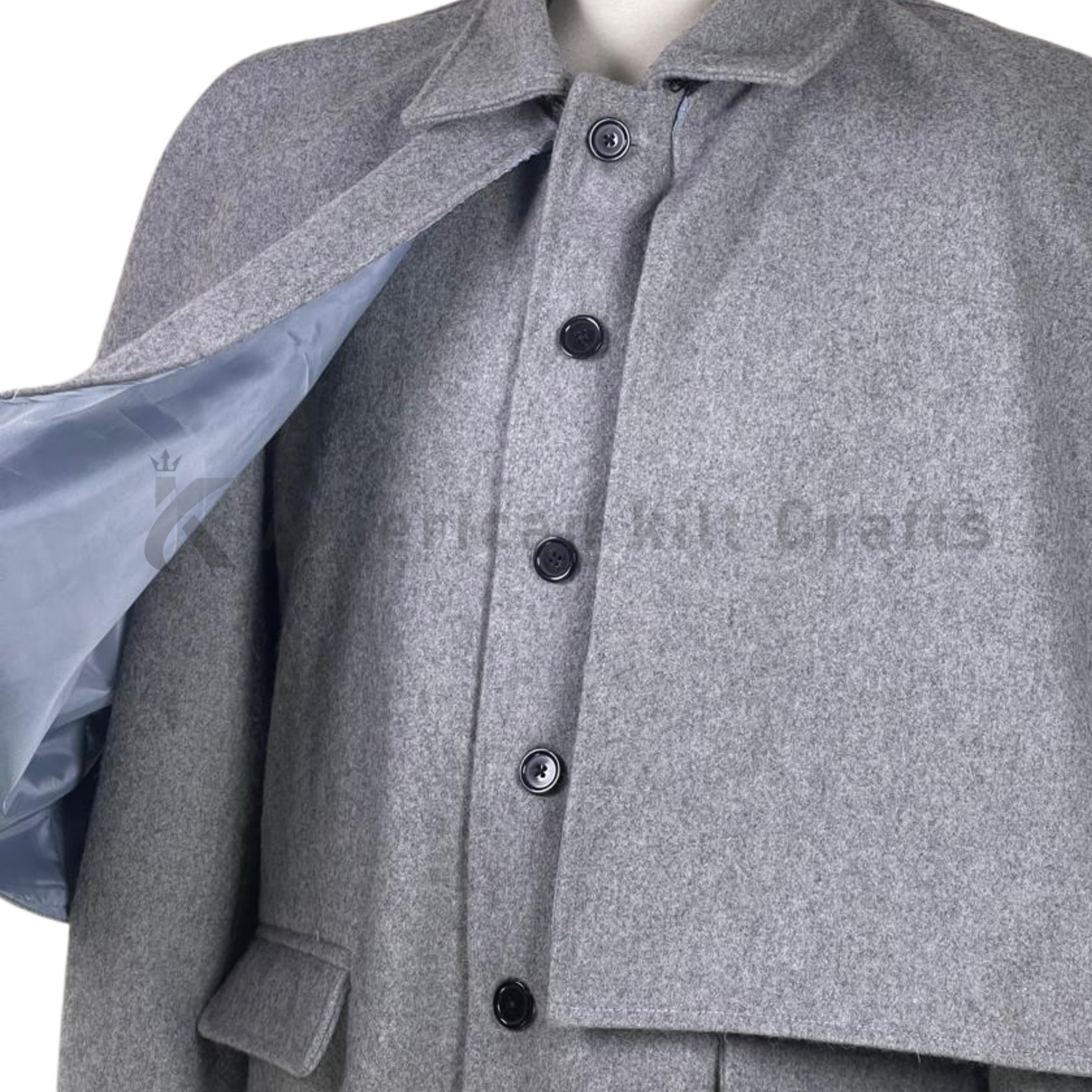 Men’s Grey Wool Inverness Cape Greatcoat | Victorian Sherlock Style Long Wool Coat
