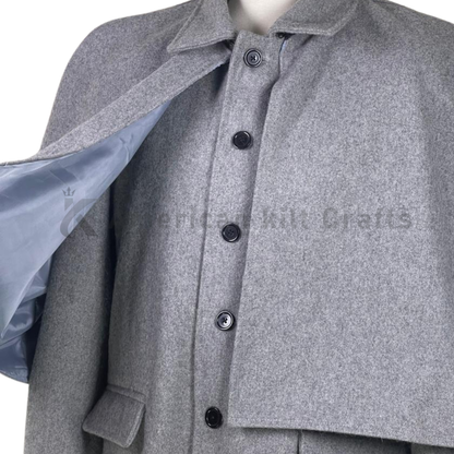 Men’s Grey Wool Inverness Cape Greatcoat | Victorian Sherlock Style Long Wool Coat