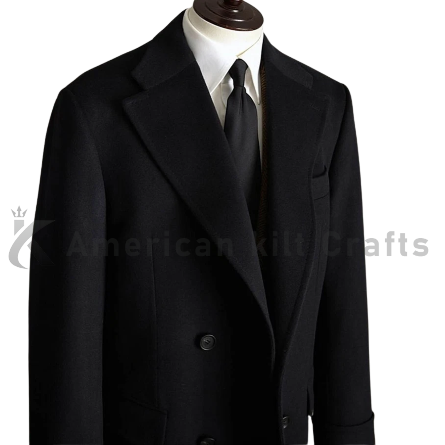 Men’s Classic Black Greatcoat - Heavyweight Double-Breasted Winter Overcoat