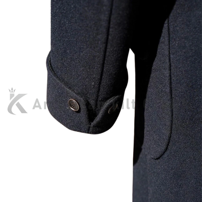 Men’s Long Black Overcoat - Formal Double-Breasted Wool Business Coat