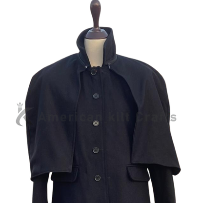 Men’s Black Wool Inverness Cape Coat – Victorian Sherlock Holmes Cloak | Long Victorian Christmas Coat