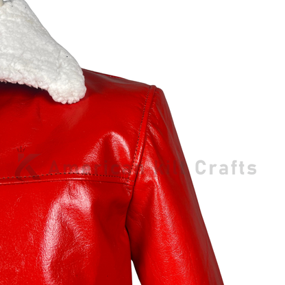 Christmas Chronicles Santa Coat |  Premium Red Faux Leather Winter Coat– Stylish Warm Santa Style Jacket