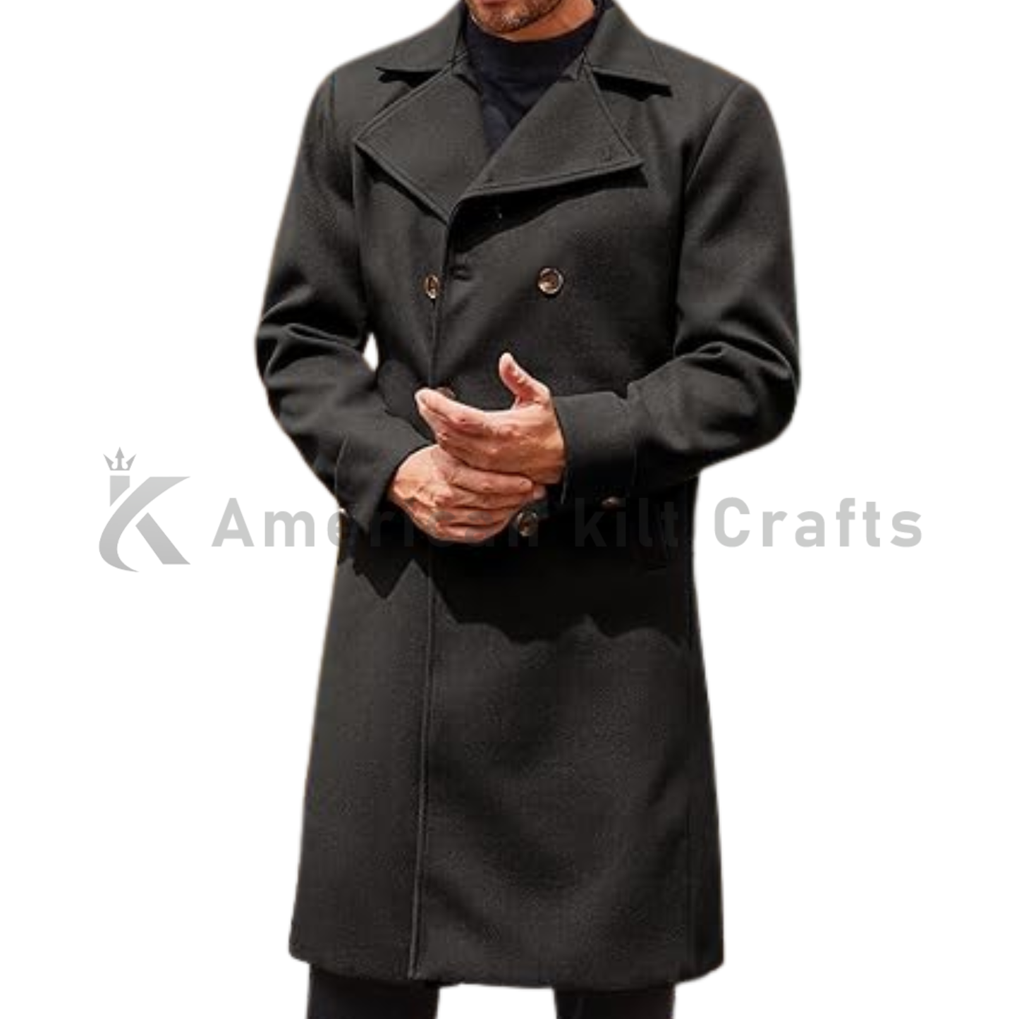 Men’s Double Breasted Wool Blend Trench Coat with Belt