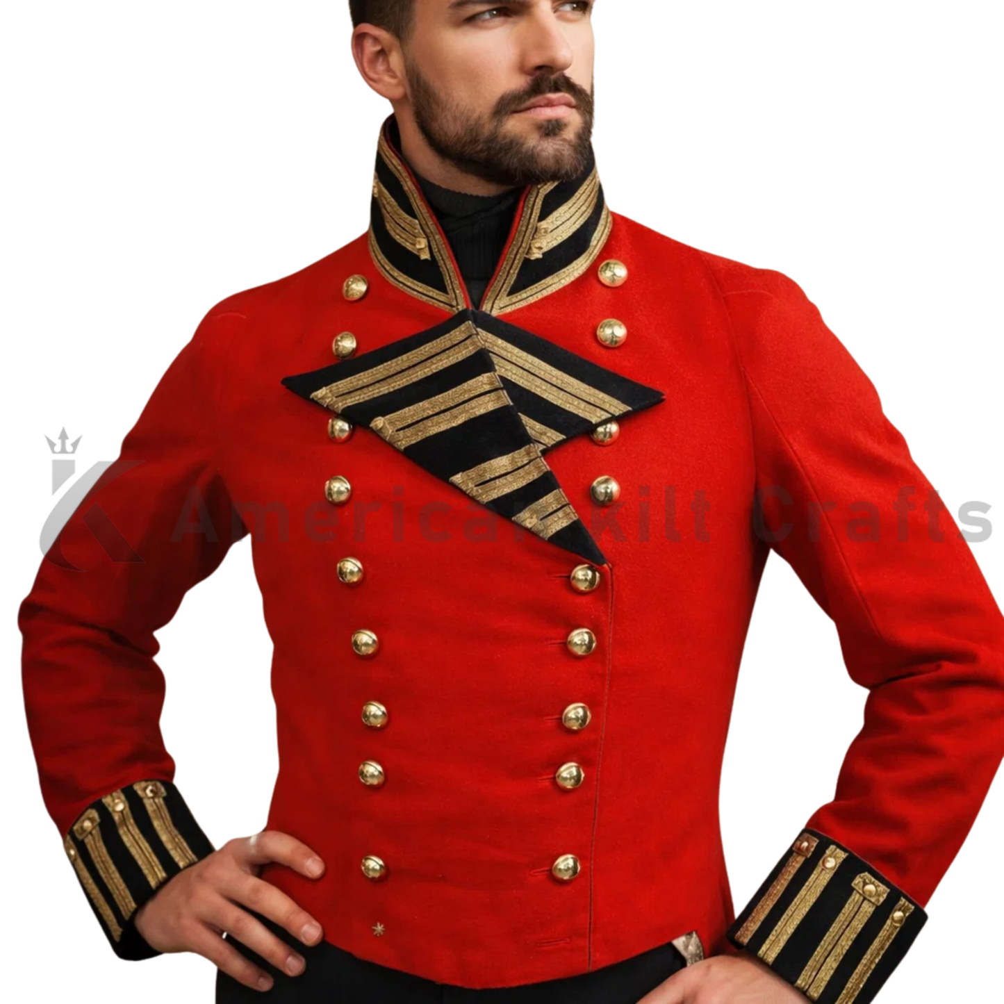 Men's Military British Army Officer Tunic - Scarlet Wool with Black Facings
