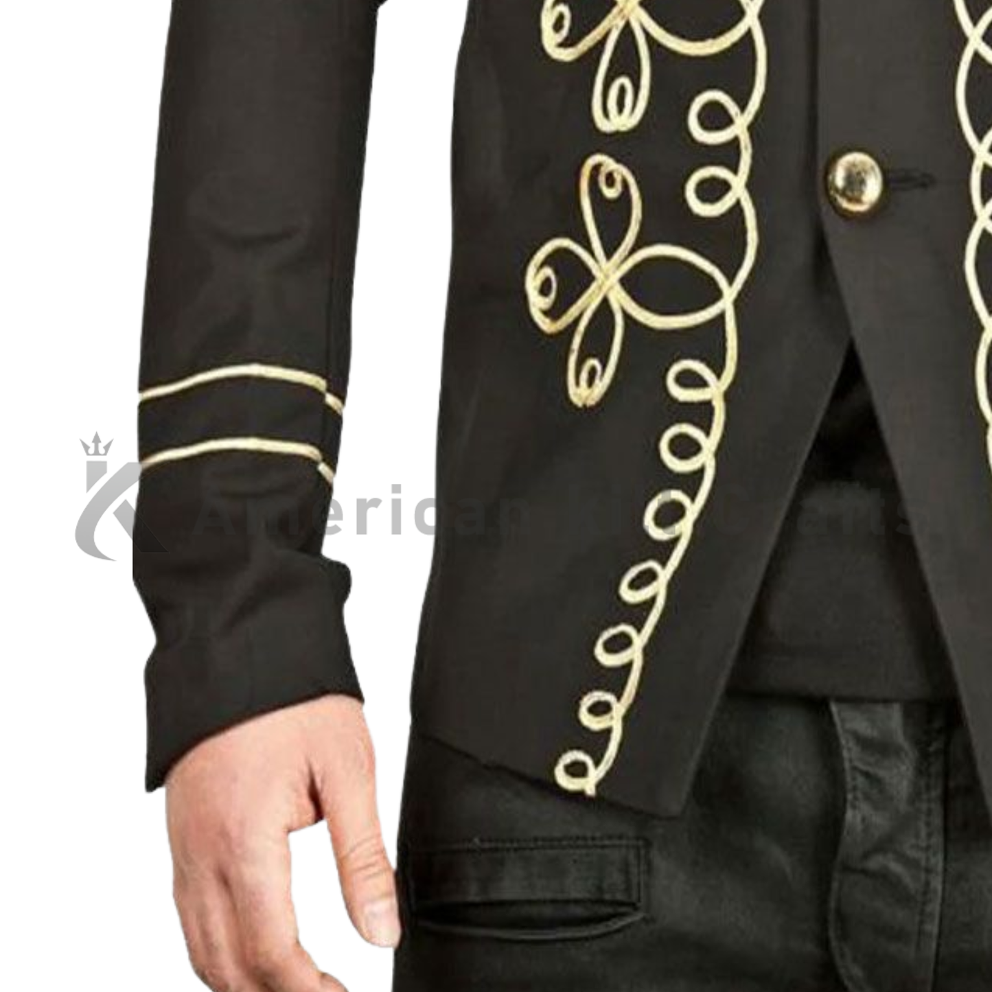 Men's Black Napoleon Military Jacket with Handmade Gold Embroidery & Silver Buttons |fancy uniform