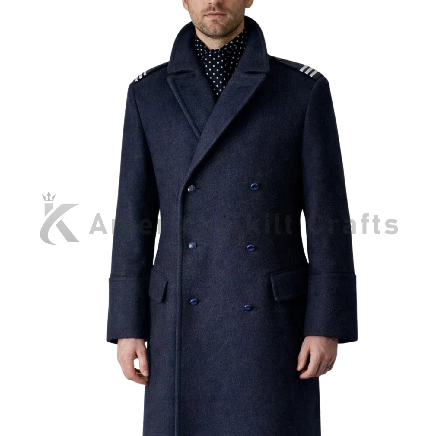 Men's Blue Wool Pea Coat - Classic Vintage Style Military Overcoat