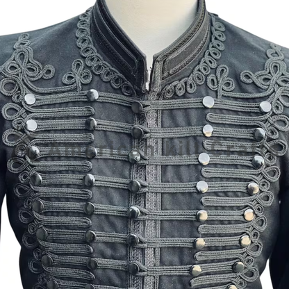 Men's Black Wool Napoleonic Military Jacket Vintage Steampunk Jacket-Uniform Handmade Tunic Pelisse jacket