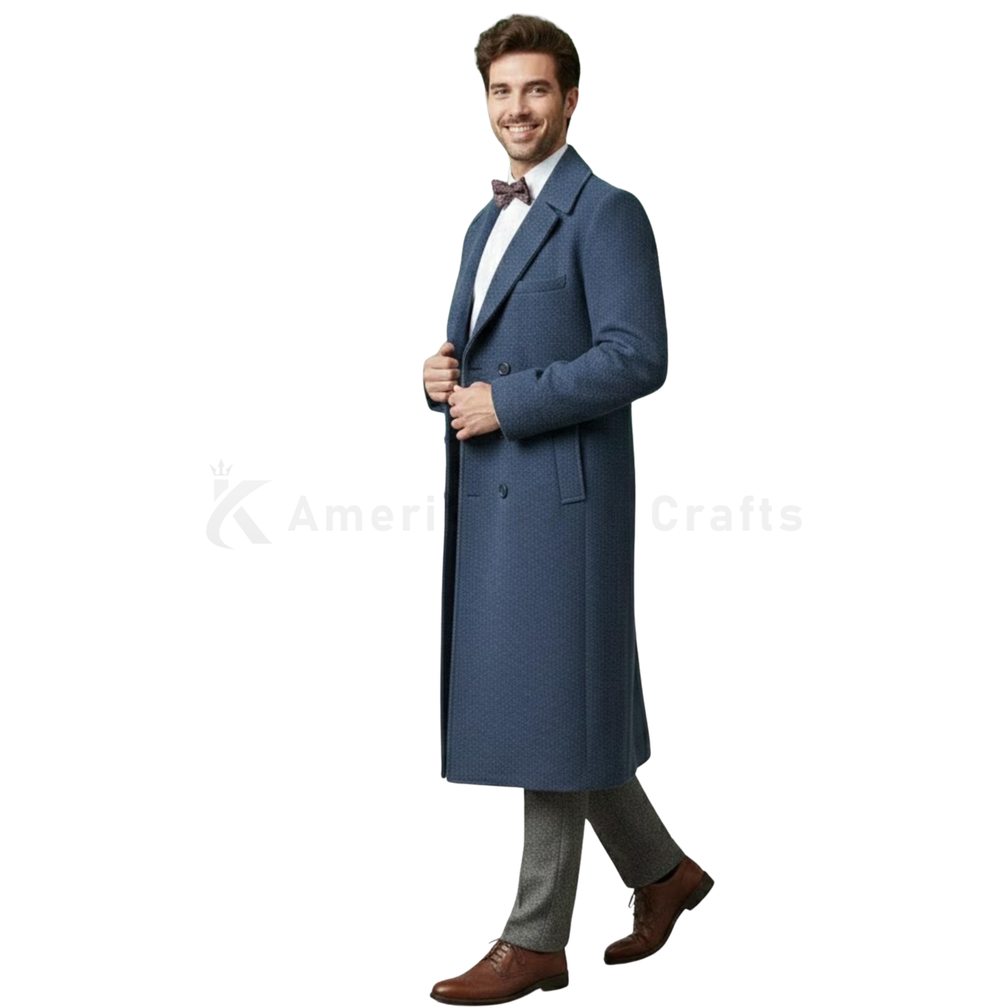 Men’s Double Breasted Trench Overcoat - Handcrafted 14th Doctor Who Blue Wool Long Coat | Vintage Sci-Fi Cosplay Winter Coat
