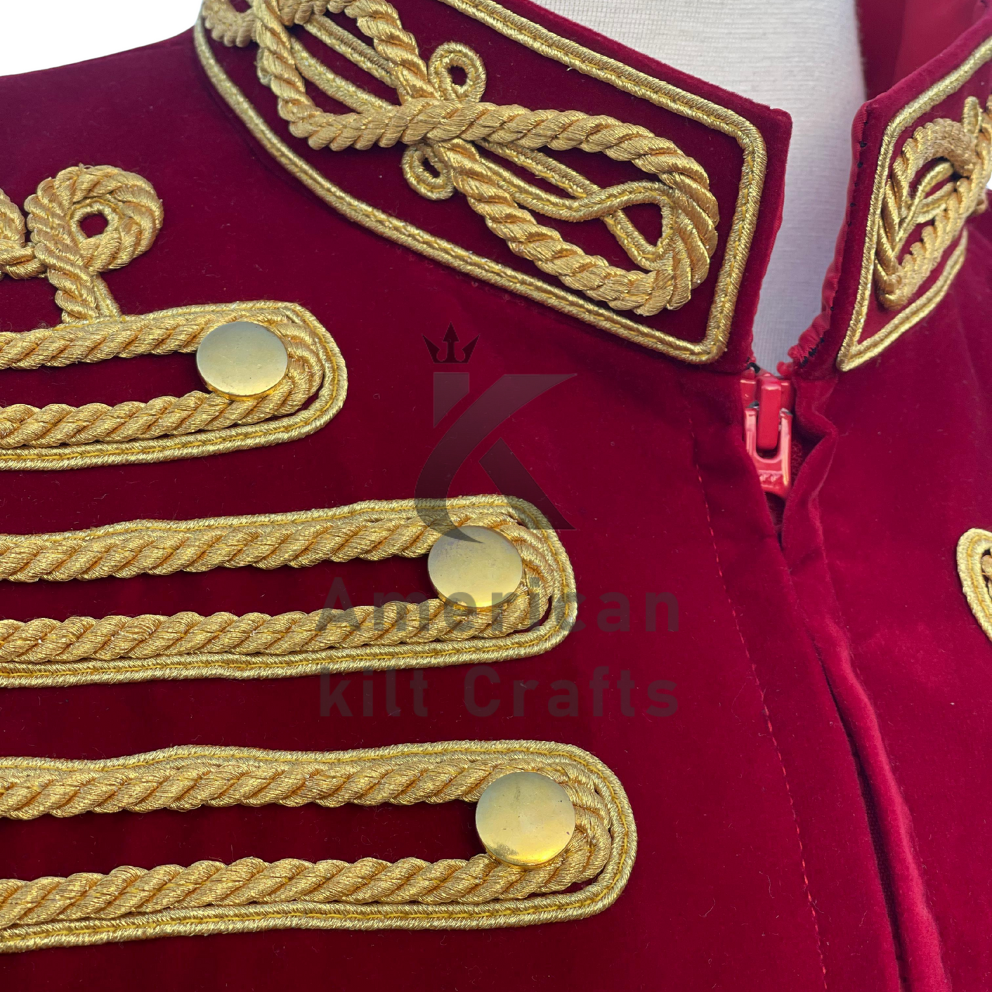 Men’s Red Velvet Military Hussar Jacket | Gold Braided Parade Uniform | Vintage Officer Band Jacket Coat