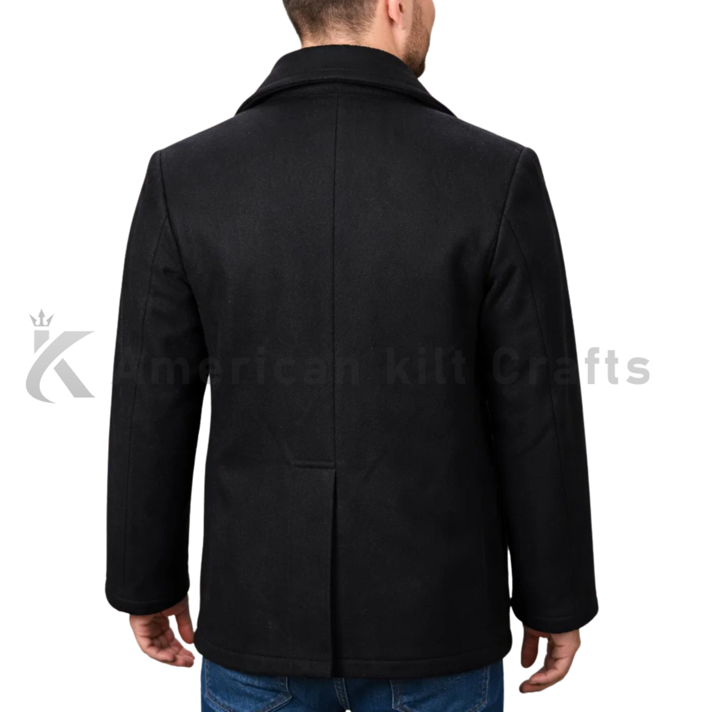 Men’s US Navy Style  Pea Coat Black - British military style jacket