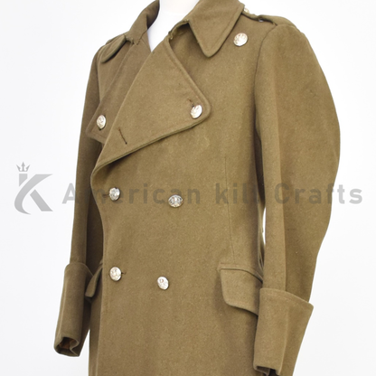 Men's British Military Heavy Wool Greatcoat - 1951 Double-Breasted Winter Coat