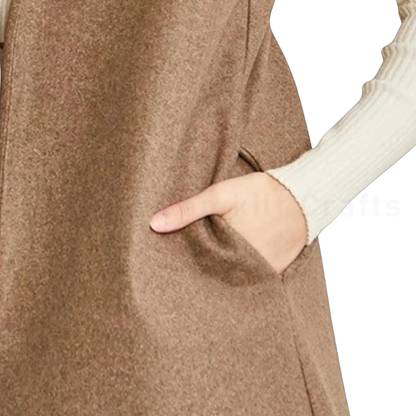 Fleece Open Vest Coat for Women – Sleeveless Longline Fleece Vest with Pockets