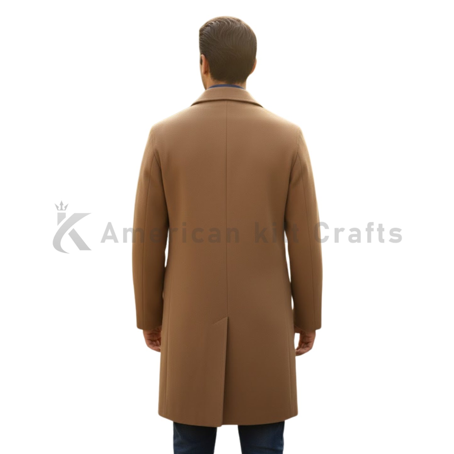 Men’s Wool Blend Overcoat Tan Camel - Single Breasted Winter Coat with Fold Down Collar - Classic Formal Outerwear