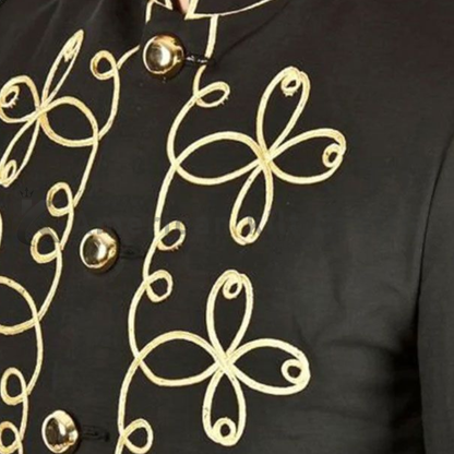 Men's Black Napoleon Military Jacket with Handmade Gold Embroidery & Silver Buttons |fancy uniform