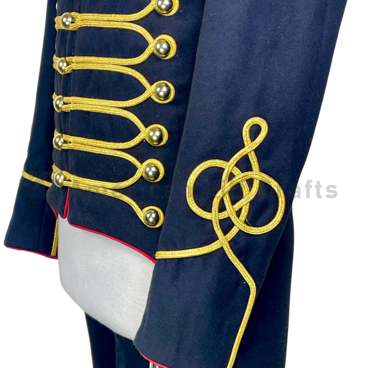 Men’s British Hussar Military Jacket– Black & Red Gold Braided Tailcoat| Historical Uniform