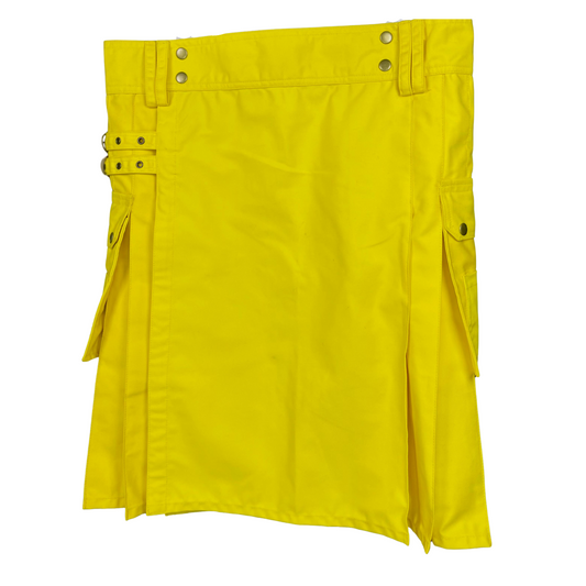 Men's Bright Yellow Utility Kilt with Cargo Pockets | Modern Scottish Kilt for Festivals & Events