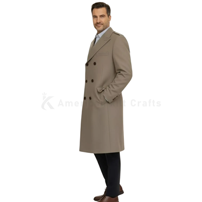 Men’s British Warm Overcoat – Heavy Wool Military Greatcoat in Officer Pink Taupe